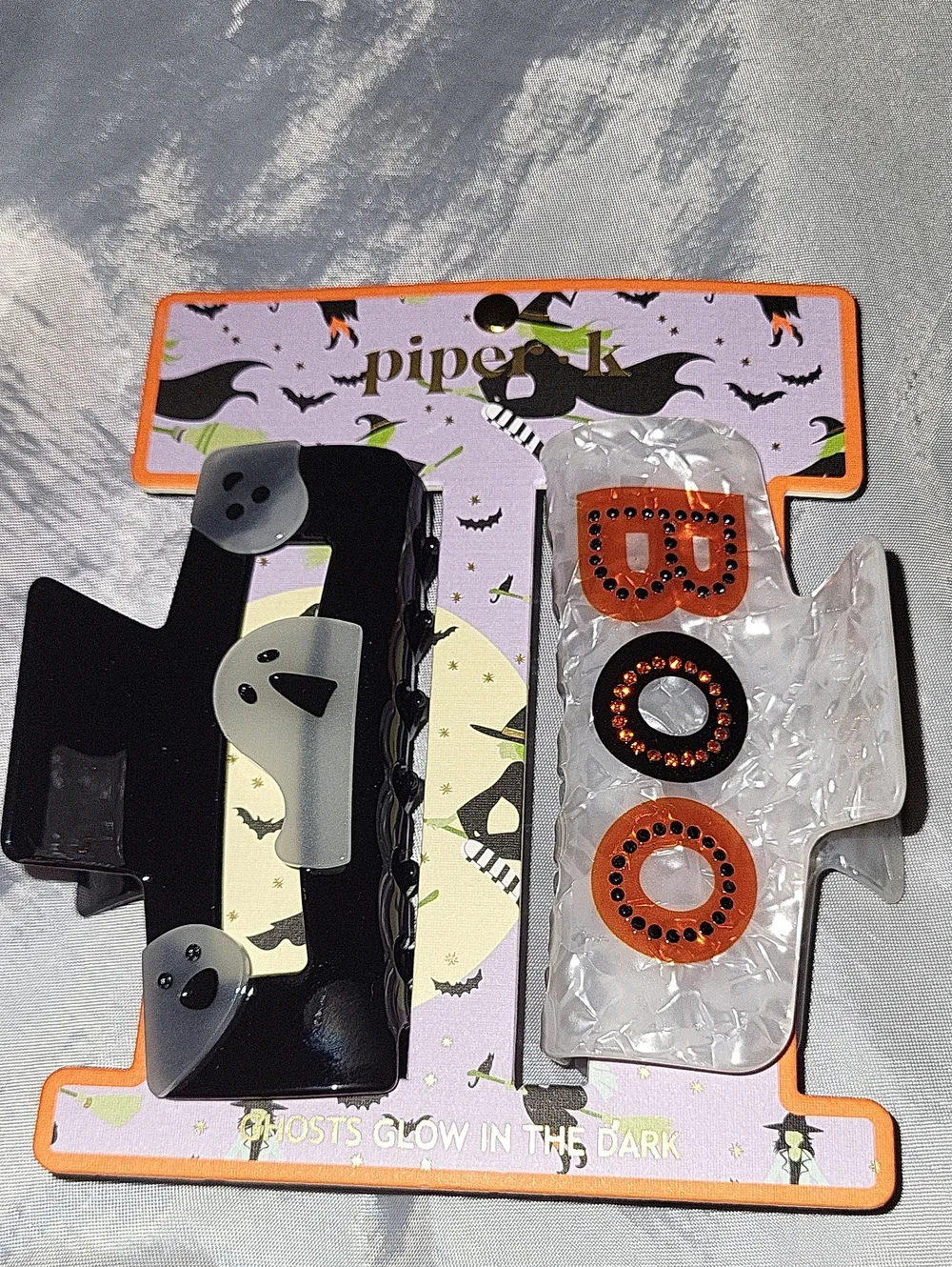 Piper K Halloween BOO and GHOST glow In Dark Hair Clip BRAND NEW